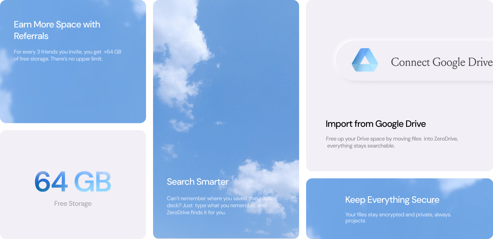 ZeroDesk Features - 5 GB Free on Signup, Referral Storage Rewards, and Smart Search